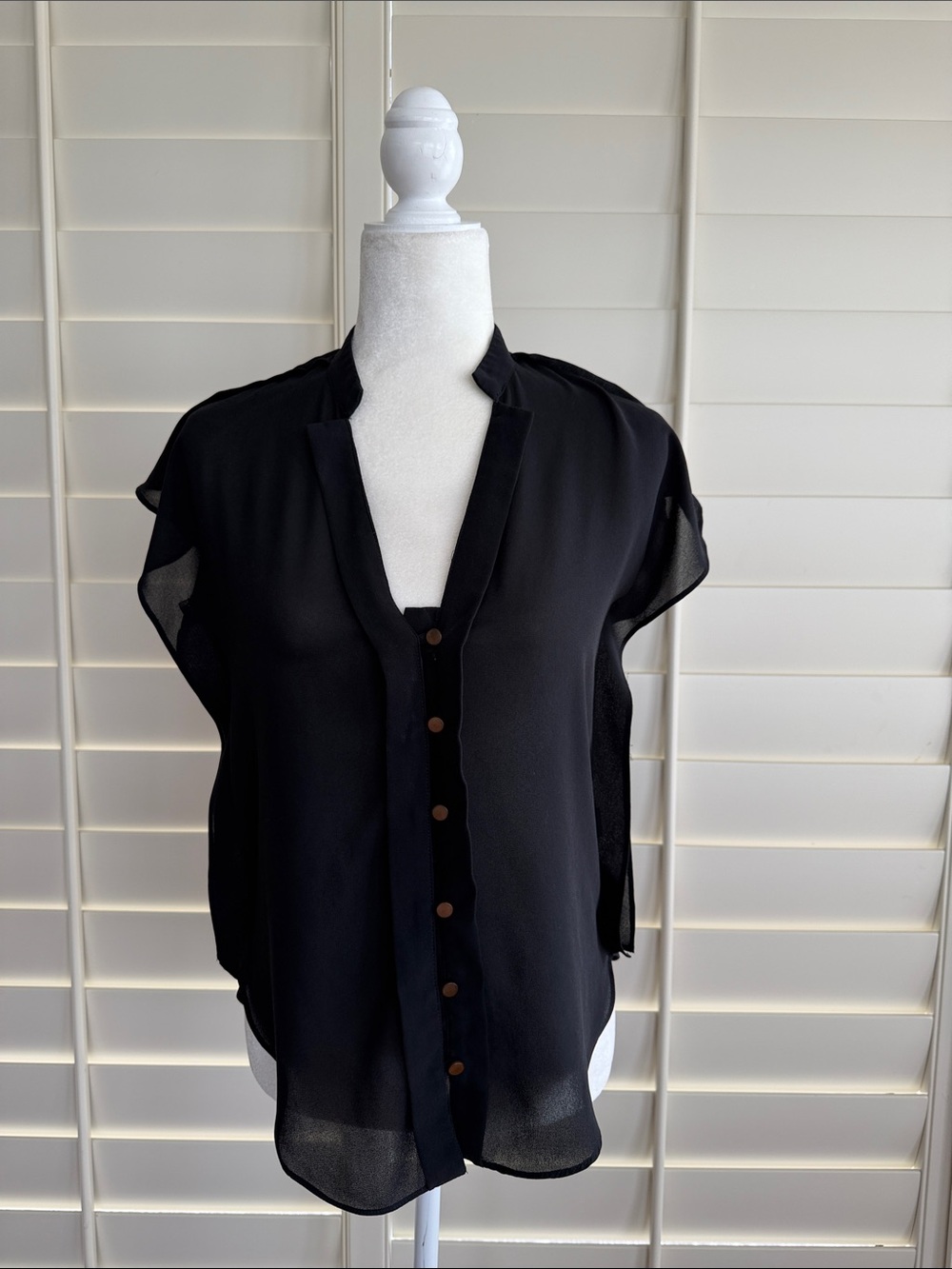 Black Sheer Button-Front Women's Top XS